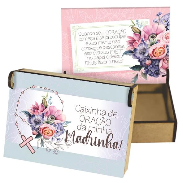 CAIXA PARA ORAÇÃO ARTICULADA CAIXINHA DE ORAÇÃO MADRINHA...7,5X10,5X3,5