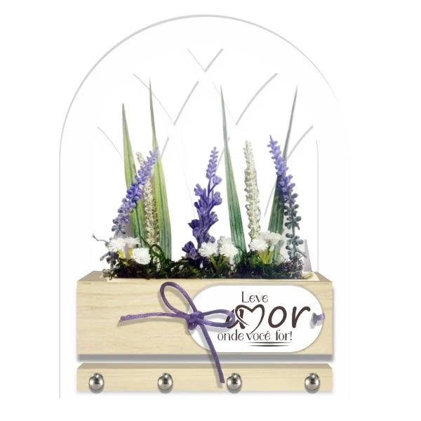 PORTA-CHAVE COM FLOREIRA E APLIQUE LEVE AMOR ONDE...24X18X4