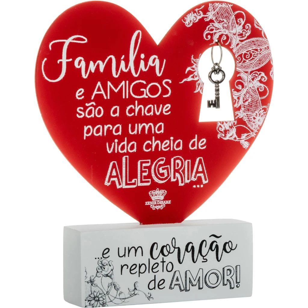 ENFEITE DE MESA CORAÇÃO COM BASE FAMÍLIA E AMIGOS SÃO A CHAVE...16,5X14