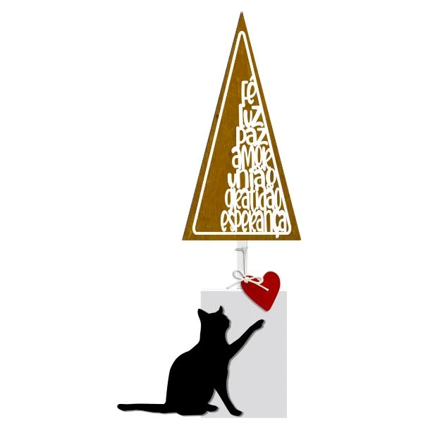 PLACA DE MESA COM PINHEIRO FÉ, LUZ, PAZ...GATO 31X9