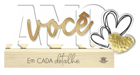 ENFEITE DE MESA COM APLIQUE AMO VOCÊ...11X16X3,5