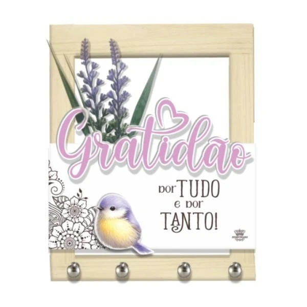 PORTA-CHAVE COM FLOREIRA E APLIQUE GRATIDÃO...20X16