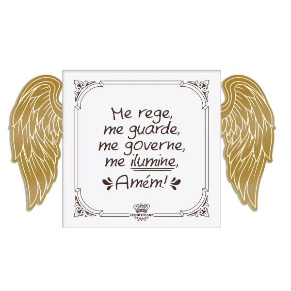 PLACA DE MESA COM ASAS DOURADAS ME REGE...FLORESCER 10X18