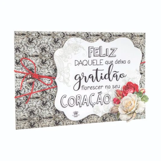 QUADRO COM APLIQUE FELIZ DAQUELE QUE DEIXA A GRATIDÃO...20X31