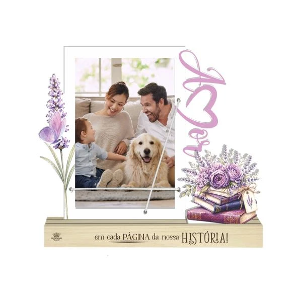PORTA-RETRATO ELÁSTICO COM APLIQUE AMOR EM CADA...19X24X4,5