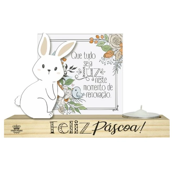 ENFEITE DE MESA COM VELA FELIZ PÁSCOA 14X21,5X6