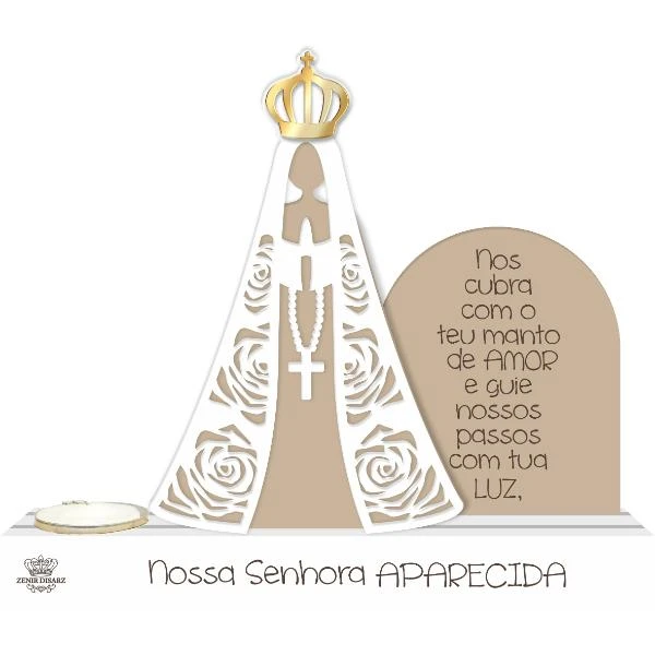 ENFEITE DE MESA COM VELA NOSSA SENHORA APARECIDA...17X20X4,5