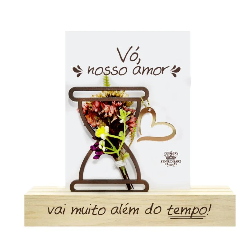 ENFEITE DE MESA COM APLIQUE VÓ NOSSO AMOR...FLORESCER 15X16X4,5