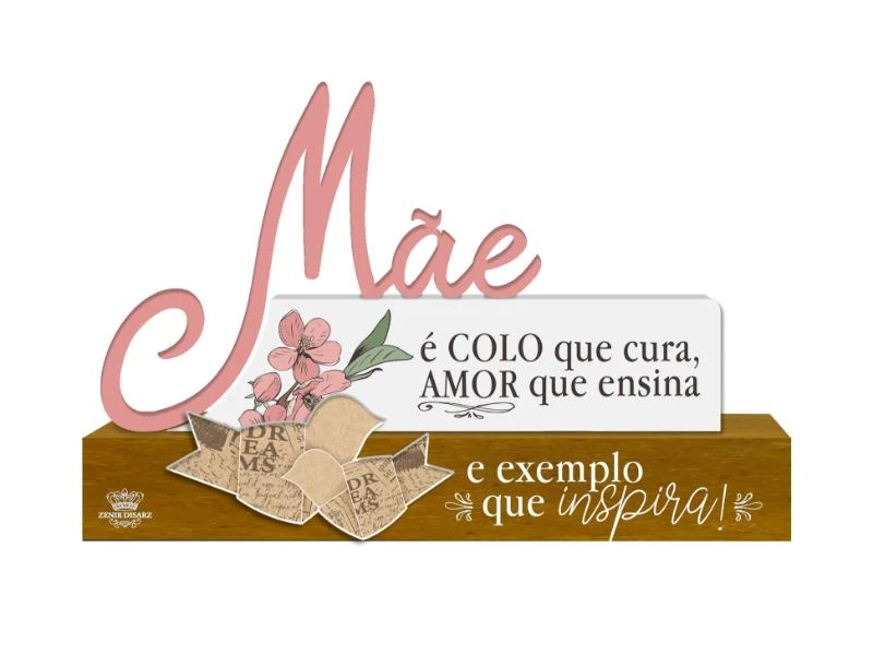 ENFEITE DE MESA FRASES COM PALAVRA MÃE...CEREJEIRA 13X20X4,5