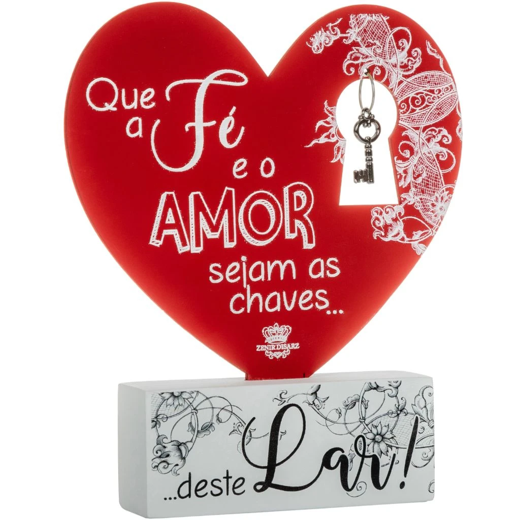 ENFEITE DE MESA CORAÇÃO COM BASE QUE A FÉ E O AMOR...16,5X14