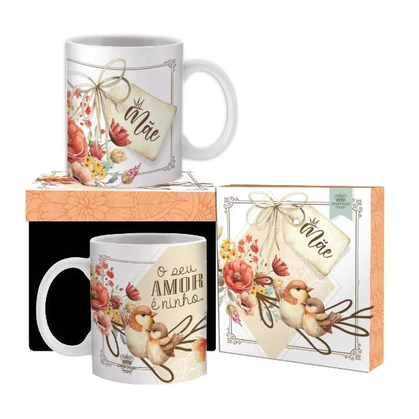 CANECA CERÂMICA MÃE O SEU AMOR É NINHO