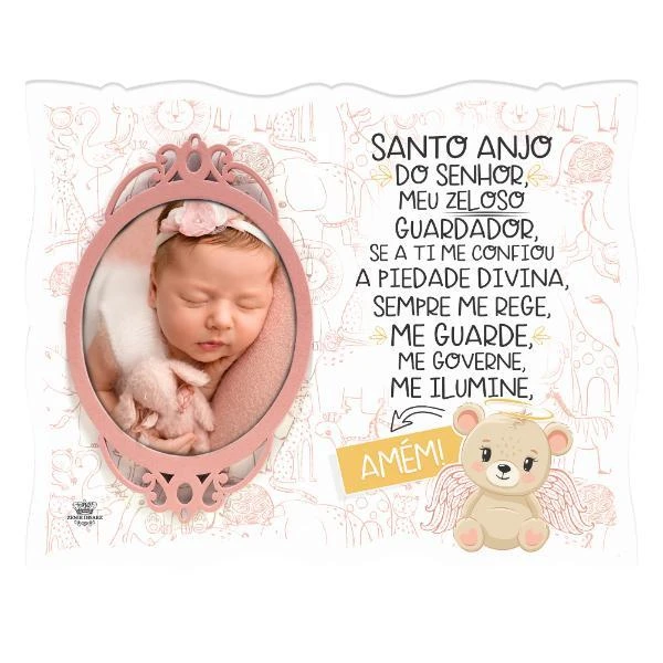 PORTA-RETRATO SANTO ANJO BABY URSO ROSA 21X26
