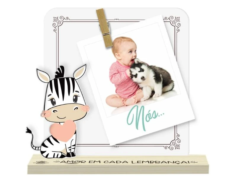 ENFEITE DE MESA COM APLIQUE E PORTA RECADO ZEBRA...AMOR EM CADA...15X16X3
