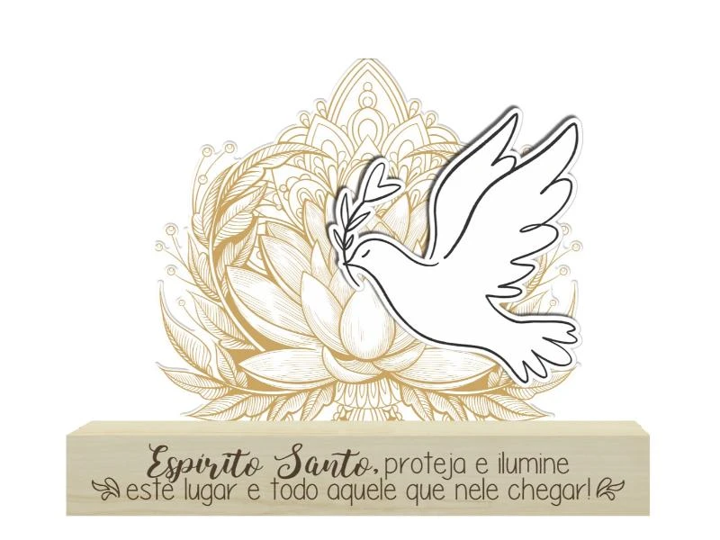 ENFEITE DE MESA COM APLIQUE ESPIRITO SANTO...16X20X3,5