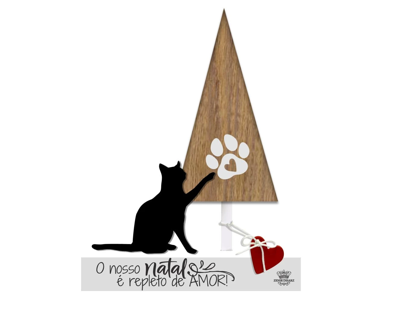 ENFEITE DE MESA PINHEIRO COM GATO O NOSSO NATAL...20X16X3,5