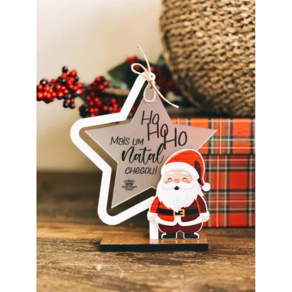 ENFEITE DE MESA ESTRELA RECORTADA HO HO HO MAIS UM NATAL...16X14X4