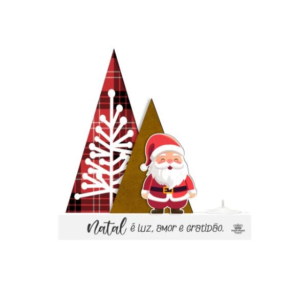 ENFEITE DE MESA COM VELA E APLIQUE NATAL É LUZ, AMOR E GRATIDÃO 20X20X4,5