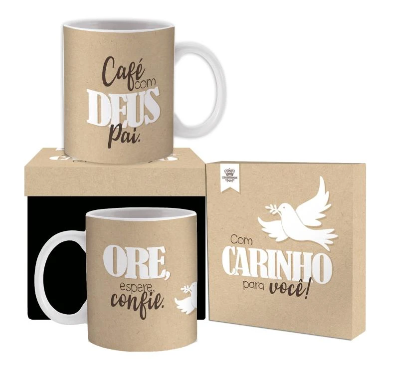 CANECA CERÂMICA CAFÉ COM DEUS 