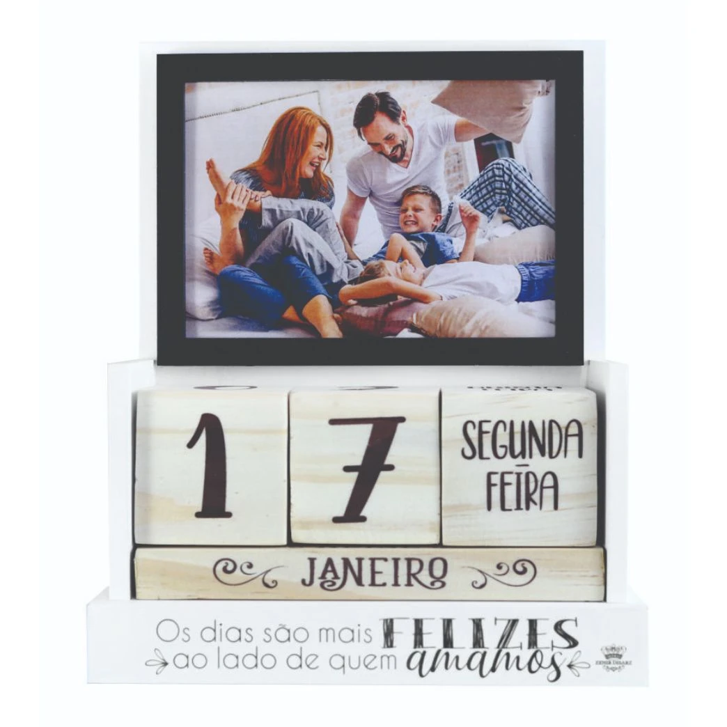CALENDÁRIO PERMANENTE COM PORTA RETRATO OS DIAS SÃO MAIS FELIZES...21,5X18X6,5