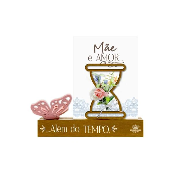 ENFEITE DE MESA COM APLIQUE MÃE É AMOR...BORBOLETA 15X16X6