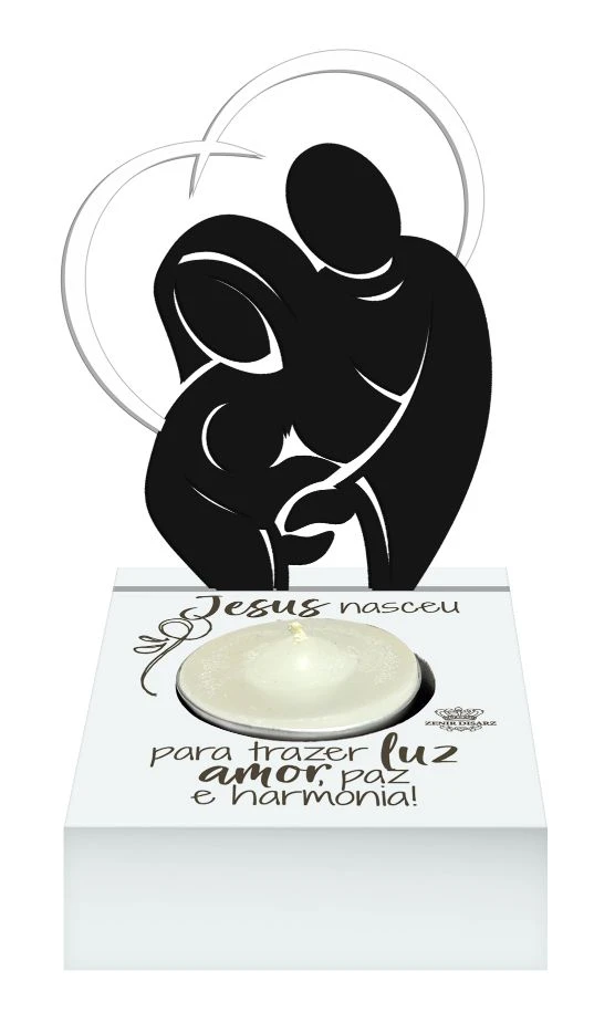 PLACA DE MESA COM VELA E PRESÉPIO RECORTADO JESUS NASCEU...13X9X12