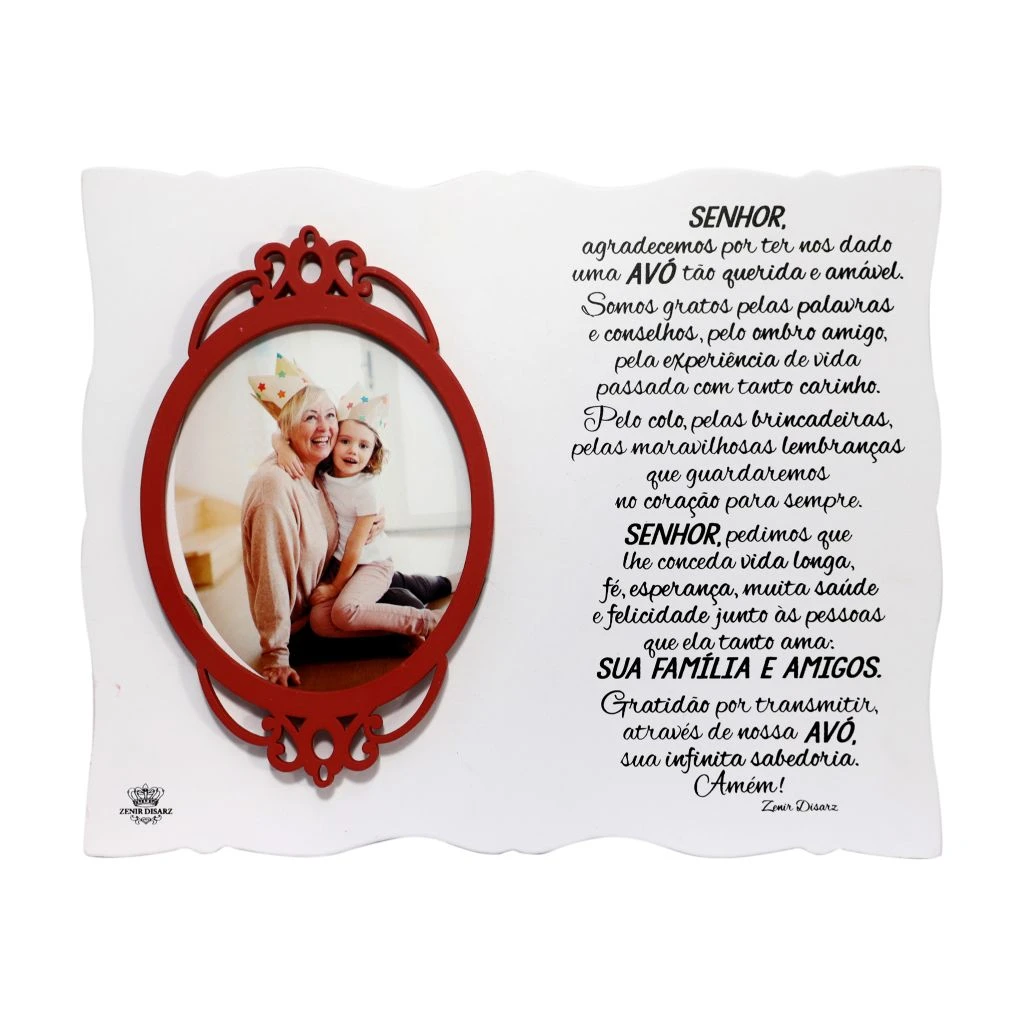 PORTA-RETRATO COM MOLDURA ROSA SENHOR AGRADECEMOS AVÓ...FLORAL SALMÃO 21X26
