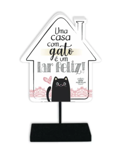 MADEIRINHA RECADO UMA CASA COM GATO...17,5X11