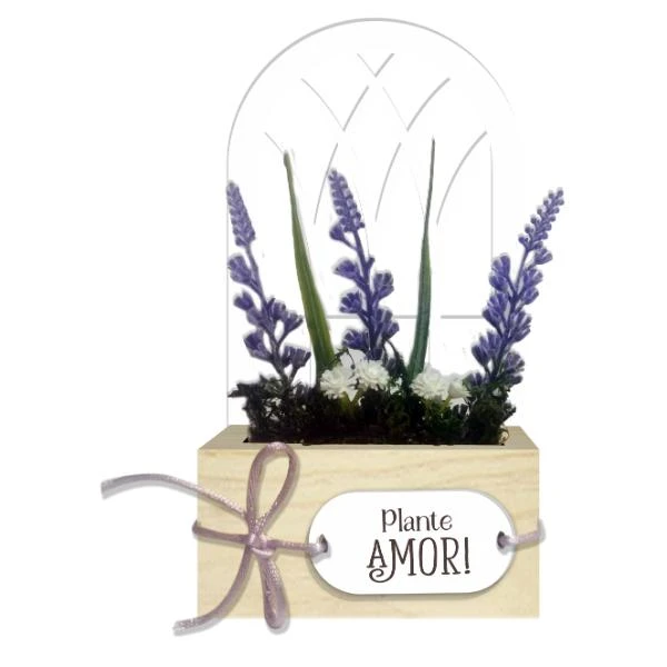 PLACA DE MESA COM APLIQUE E FLOREIRA PLANTE AMOR 18X9,5X4,5