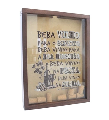 QUADRO PORTA ROLHA MARROM BEBA VINHO 35X26,5X5