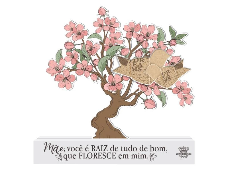 ENFEITE DE MESA COM APLIQUE MÃE, VOCÊ É RAIZ...CEREJEIRA 15,5X16X4,5