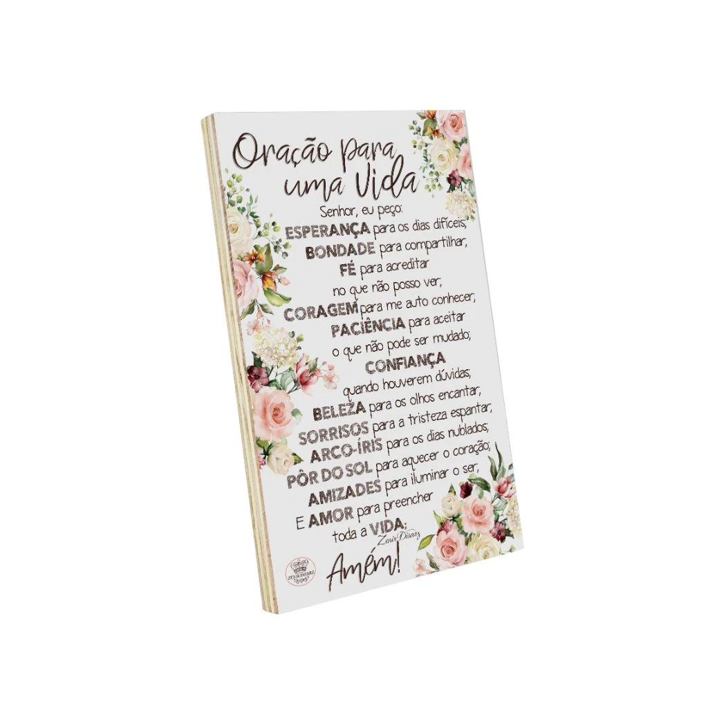PLACA DE MESA DECOUPADA ORAÇÃO PARA UMA VIDA 23X15