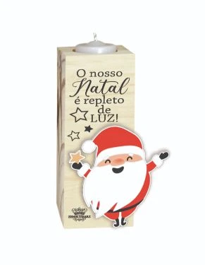 PLACA DE MESA COM VELA E PAPAI NOEL 15X5X8
