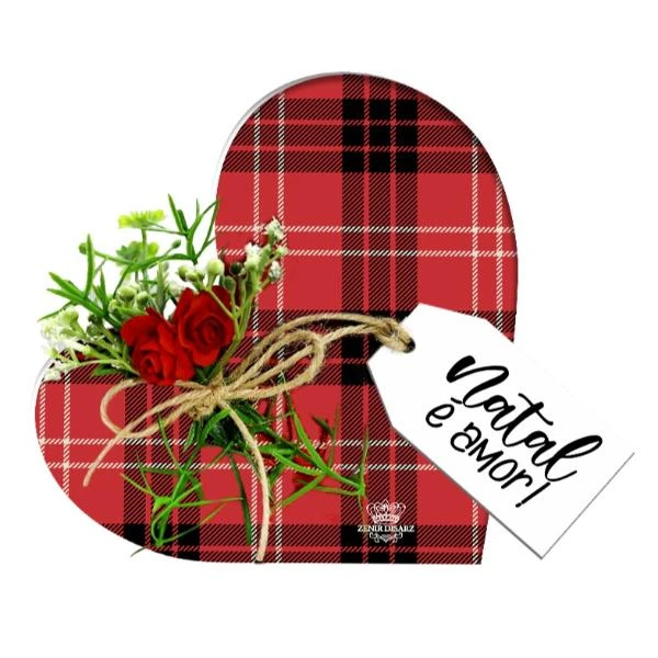 ENFEITE DE MESA CORAÇÃO NATAL É AMOR 12,5X15X3