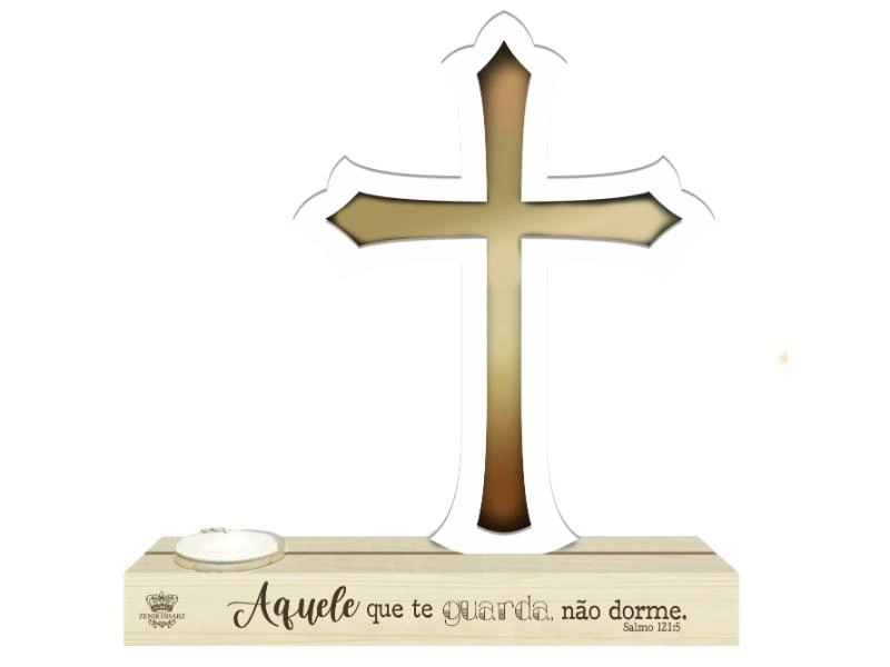 ENFEITE DE MESA COM VELA CRUZ AQUELE QUE TE GUARDA..21X20X4,5