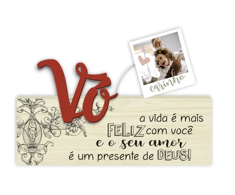 MADEIRINHA CRU PORTA RETRATO VÓ A VIDA É MAIS FELIZ...15X22X3