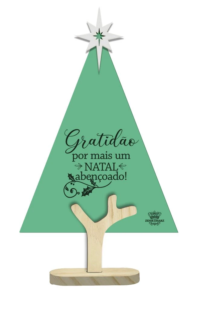 ENFEITE DE MESA PINHEIRO GRATIDÃO POR MAIS UM NATAL...23X14X3