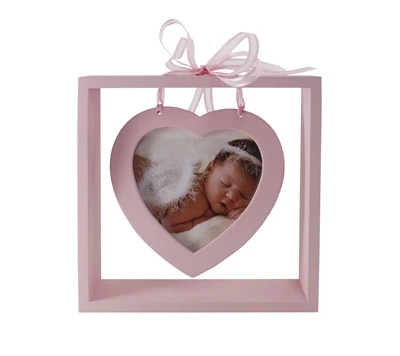 PORTA-RETRATO CORAÇÃO ROSA BEBÊ 19,5X19,5X5