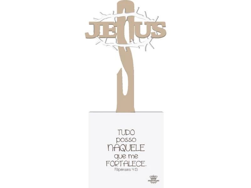 PLACA DE MESA COM APLIQUE E CRUZ JESUS 25X10