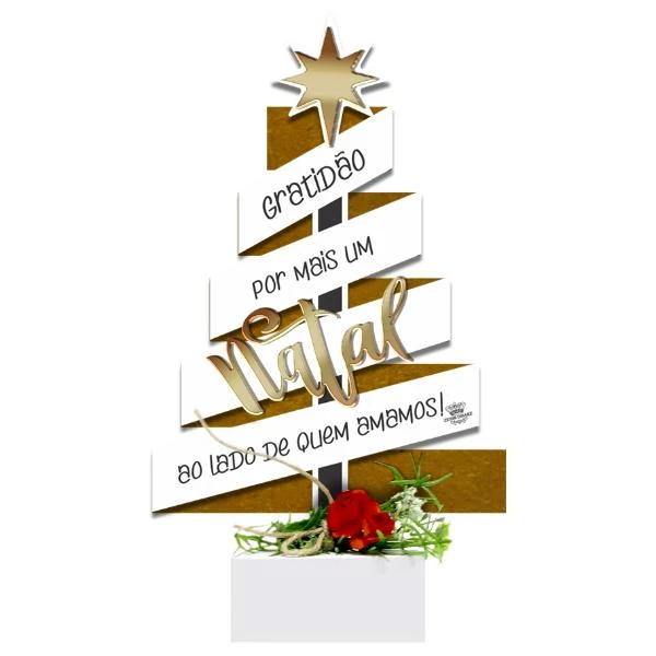 ENFEITE DE MESA PINHEIRO GRATIDÃO POR MAIS UM NATAL...26,5X15X3,5