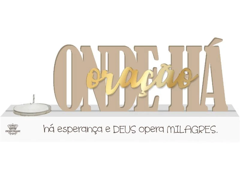 ENFEITE DE MESA COM APLIQUE E VELA ONDE HÁ ORAÇÃO 9X24X4,5