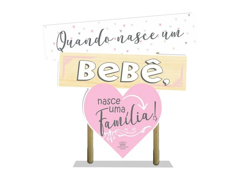 ENFEITE DE MESA COM PLAQUINHAS QUANDO NASCE UM BEBÊ...ROSA 16,5X20