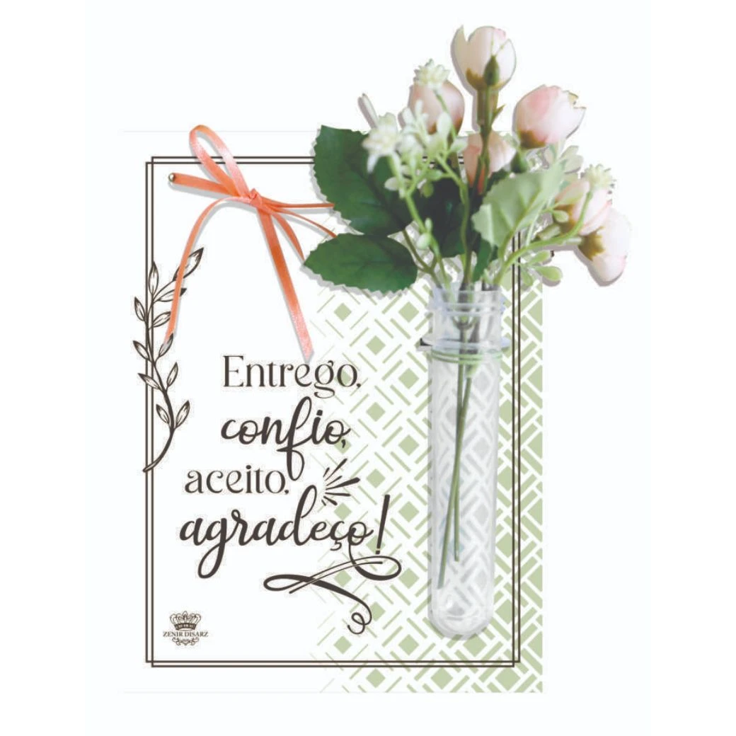 QUADRO COM APLIQUE TUBETE E FLORES ENTREGO, CONFIO, ACEITO...