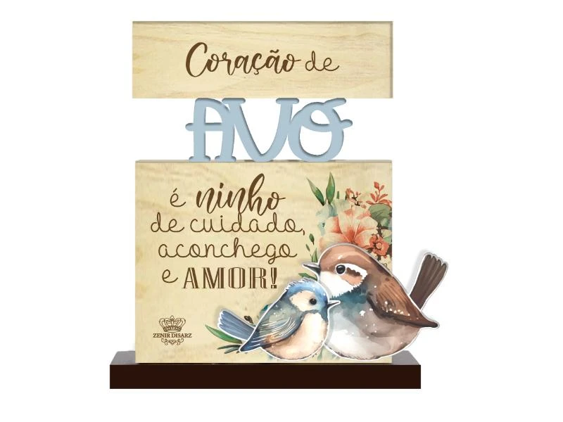 ENFEITE DE MESA COM APLIQUE AVÓ...PÁSSAROS 14X12