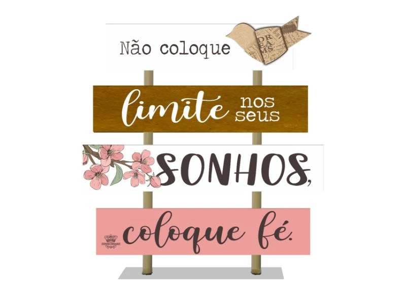 ENFEITE DE MESA COM PLAQUINHA E APLIQUE NÃO COLOQUE LIMITE...CEREJEIRA 21X18