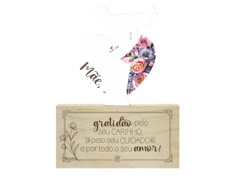 PLACA DE MESA COM ACRILICO MÃE, GRATIDÃO PELO SEU CARINHO...BORBOLETA 20,5X14X3