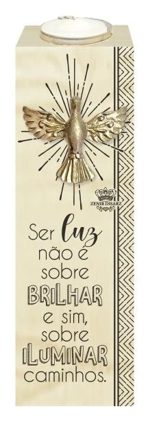 PLACA DE MESA COM VELA COM APLIQUE ESPIRITO SANTO 15X5X5