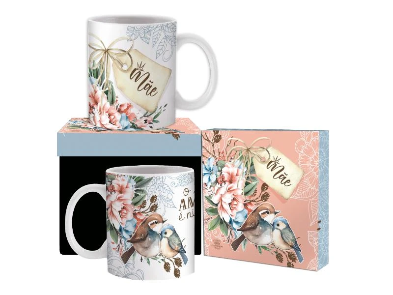 CANECA CERÂMICA MÃE PÁSSAROS