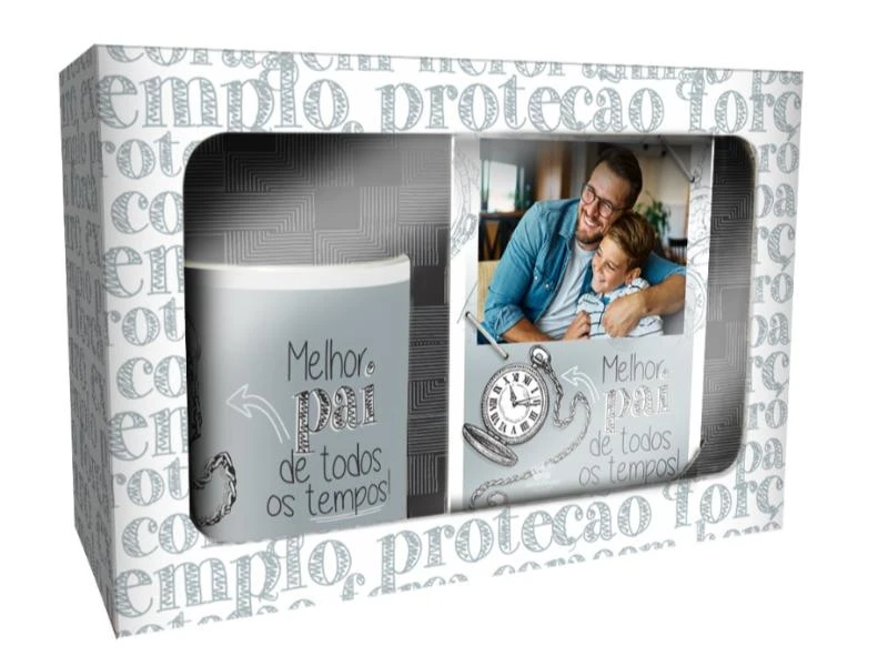 CAIXA PRESENTE COM PORTA RETRATO E CANECA MELHOR PAI 16X23X8,5