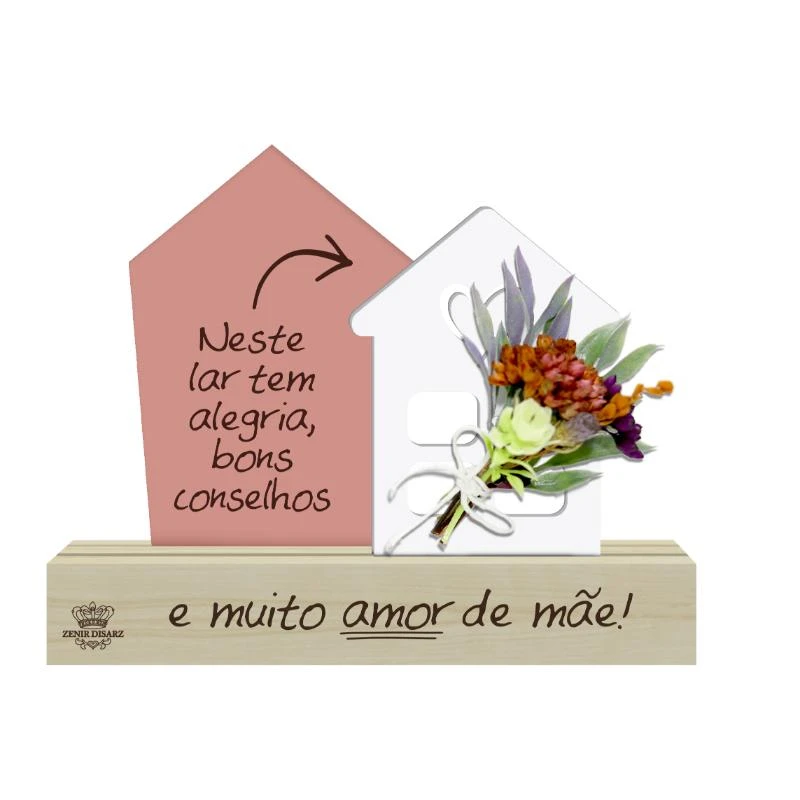 ENFEITE DE MESA COM APLIQUE NESTE LAR...MÃE...FLORESCER 13X16X4,5