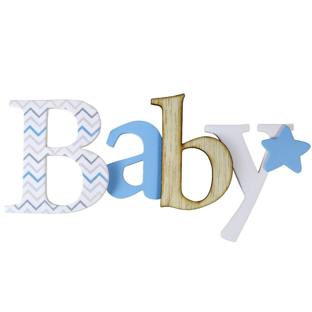 PALAVRA DE PAREDE BABY COM APLIQUE AZUL 14,5X30